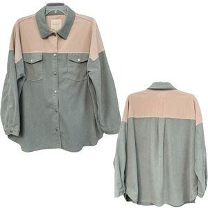Thread & Supply Corduroy Shacket Jacket Sage Green Tan Colorblock Oversized S